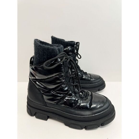 Sam Edelman Boots Size 7.5 Black Lug Sole Tabitha Lace Up Round Toe Winter Boot - Picture 2 of 8